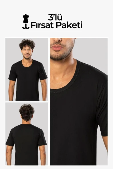 ERDEM İÇ GİYİM Erdem 3'lü Siyah Penye O Yaka Tişört 11503 ürün görseli