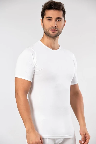 ERDEM İÇ GİYİM Weweus Erkek Beyaz Süper Ince Doğal Bambu Lüks Tişört 1130 - Resim 4
