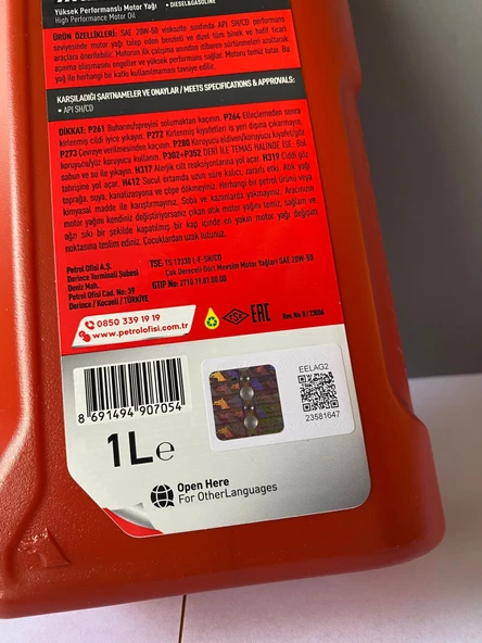 Petrol Ofisi Maxima 20W-50 1 Litre Motor Yağı (07/2025 Üretim) - 3