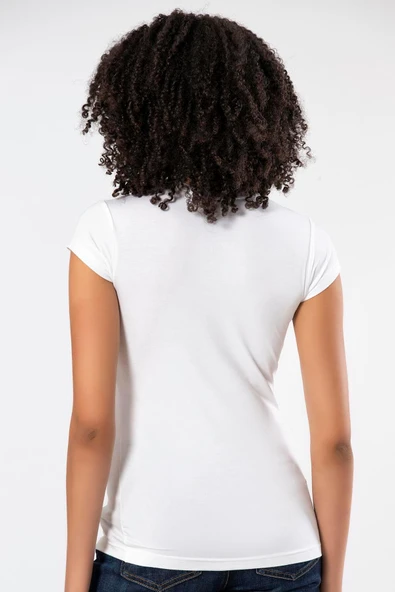 Weweus Beyaz Kadın Süper Ince Doğal Bambu Lüks Tişört 2315 - Resim 3