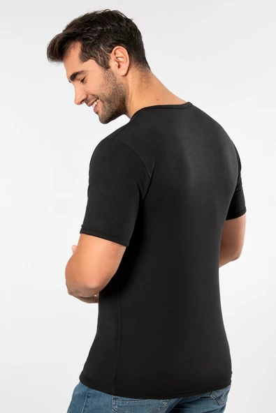 ERDEM İÇ GİYİM Weweus Erkek Siyah Süper Ince Doğal Bambu Lüks Tişört 1130 - Resim 6