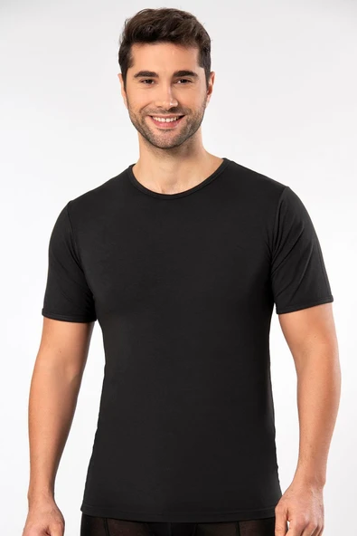 ERDEM İÇ GİYİM Weweus Erkek Siyah Süper Ince Doğal Bambu Lüks Tişört 1130 - Resim 5