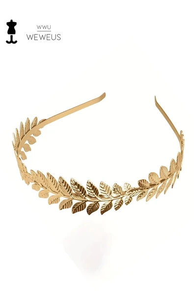 Weweus Kadın Yaprak Gold Altın Renk Parlak Lüks Taç - 4