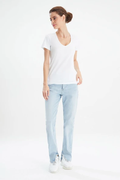 ERDEM İÇ GİYİM Erdem Beyaz Derin V-yaka Tişört 2059 - Resim 3