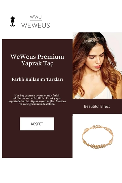 Weweus Kadın Yaprak Gold Altın Renk Parlak Lüks Taç - 3