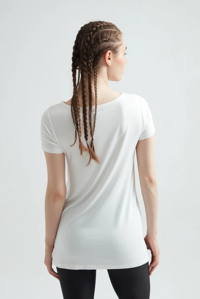 ERDEM İÇ GİYİM Erdem Ekru Viskon Kadın Uzun Tişört 214 - Resim 2