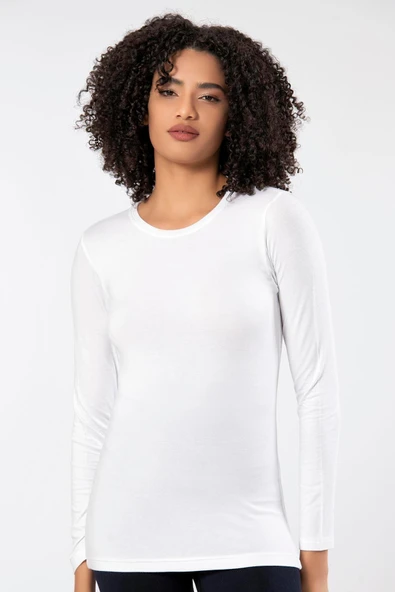 Weweus Beyaz Kadın Süper Ince Doğal Bambu Lüks Uzun Kol Tişört 2314 ürün görseli