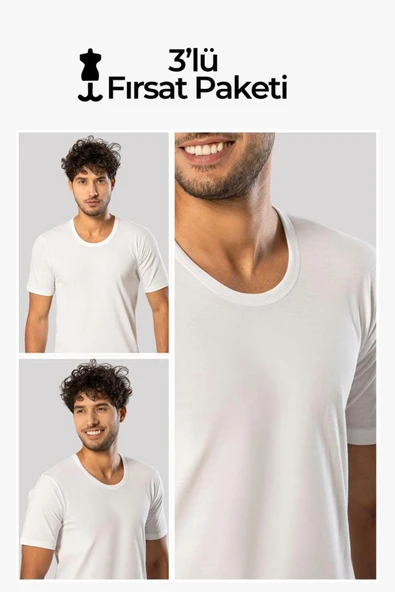 ERDEM İÇ GİYİM Erdem 3'lü Beyaz Penye O Yaka Tişört 11503 ürün görseli