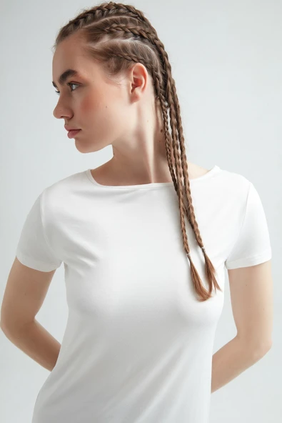 ERDEM İÇ GİYİM Erdem Ekru Viskon Kadın Uzun Tişört 214 - Resim 4