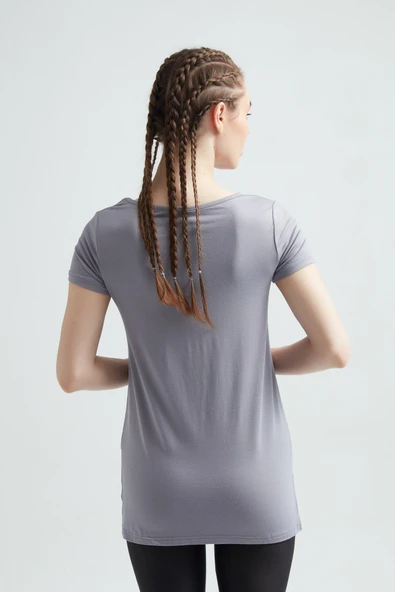 ERDEM İÇ GİYİM Erdem Gri Viskon Kadın Uzun Tişört 214 - Resim 3