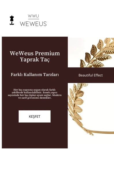 Weweus Kadın Yaprak Gold Altın Renk Parlak Lüks Taç - 2