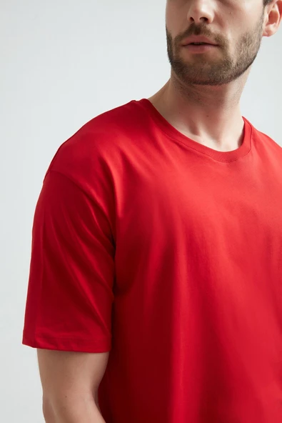 ERDEM İÇ GİYİM Weweus Kırmızı Oversize Erkek Tişört 1023 - Resim 4