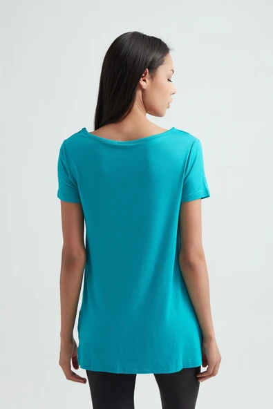 ERDEM İÇ GİYİM Erdem Turkuaz Viskon Kadın Uzun Tişört 214 - Resim 3