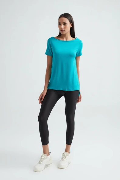 ERDEM İÇ GİYİM Erdem Turkuaz Viskon Kadın Uzun Tişört 214 - Resim 2