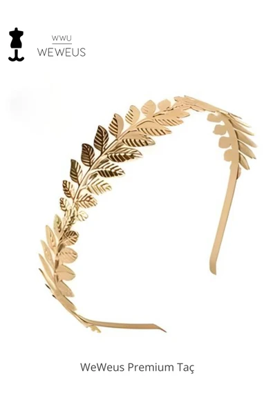Weweus Kadın Yaprak Gold Altın Renk Parlak Lüks Taç