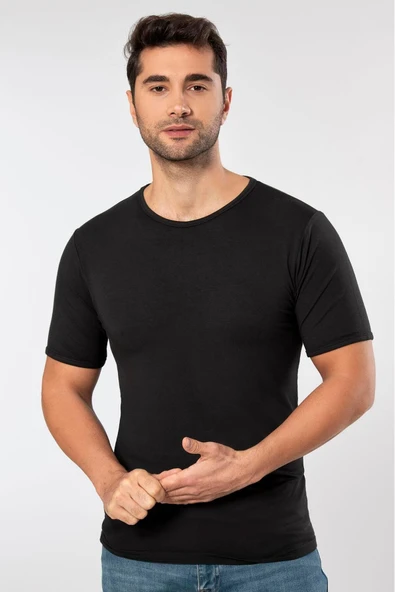 ERDEM İÇ GİYİM Weweus Erkek Siyah Süper Ince Doğal Bambu Lüks Tişört 1130 - Resim 4