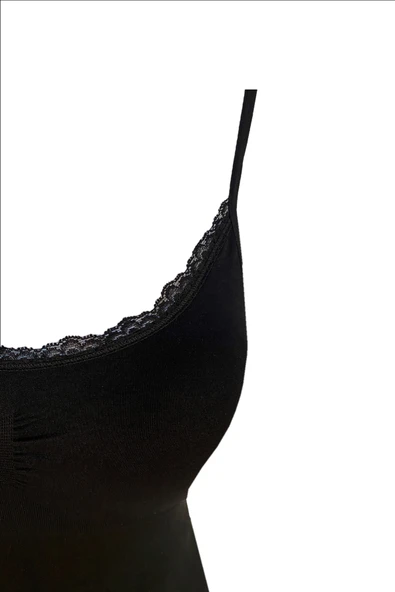 ERDEM İÇ GİYİM Erdem Siyah Dantelli Pedli Seamless Atlet 602 - Resim 3