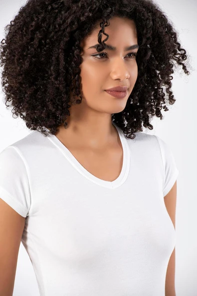 Weweus Beyaz Kadın Süper Ince Doğal Bambu Lüks Tişört 2315 ürün görseli