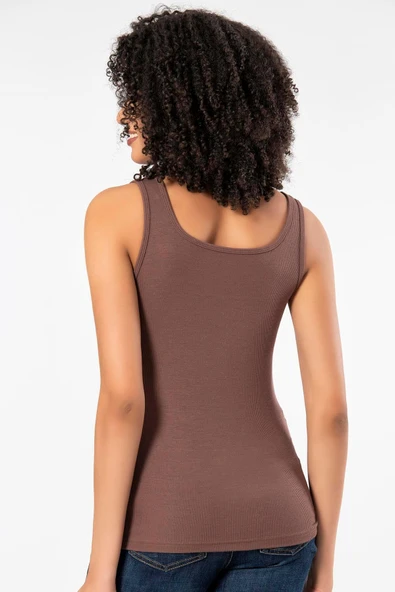 ERDEM İÇ GİYİM Erdem Weweus Kahve Viskon Kaşkorse Yumuşak Dokulu Atlet Body Tişört 2106 - Resim 2