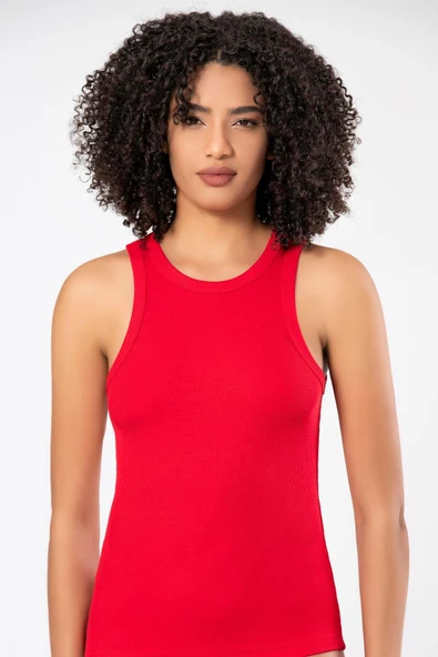 ERDEM İÇ GİYİM Weweus Kırmızı Viskon Kaşkorse Halter Yaka Yumuşak Dokulu Atlet Body Tişört 2107 - Resim 3