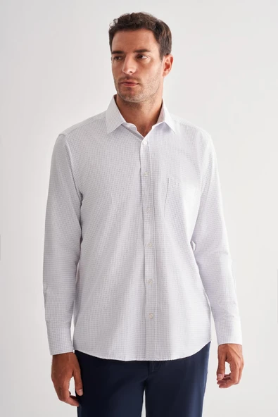 Beyaz Sert Yaka Uzun Kol Cepli Comfort Fit Classic Gömlek 1004255164 ürün görseli