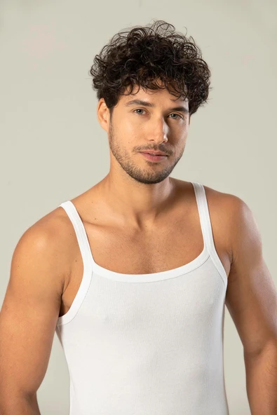 ERDEM İÇ GİYİM Erdem Beyaz Ince Askılı Erkek Kaşkorse Atlet 1117 - Resim 2