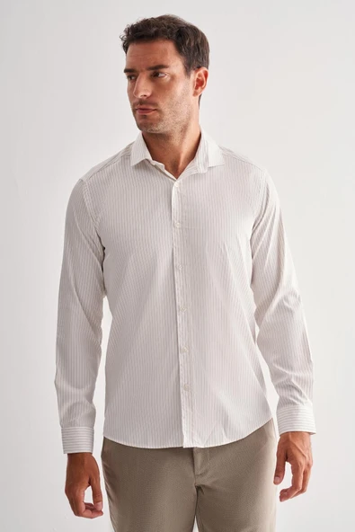 Beyaz Yarım İtalyan Yaka Uzun Kol Cepsiz Slim Fit Cls Gömlek 1004255174 ürün görseli