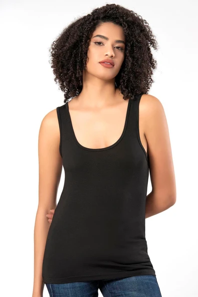 Weweus Siyah Micro Modal Premium Kadın Atlet Tshirt Body 2110 - Resim 7