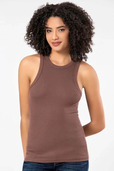 ERDEM İÇ GİYİM Weweus Kahve Viskon Kaşkorse Halter Yaka Yumuşak Dokulu Atlet Body Tişört 2107 - Resim 4
