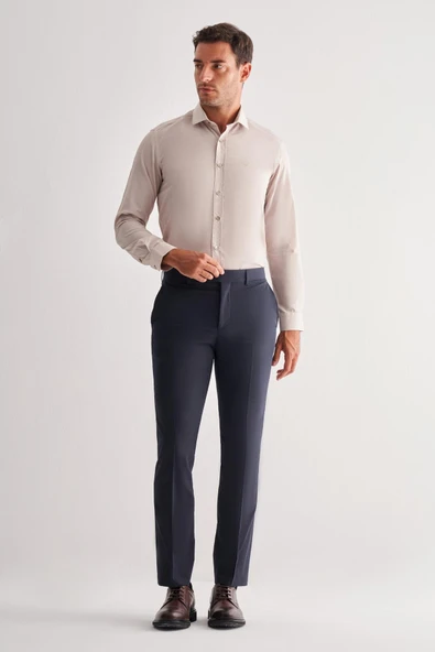 Lacivert Yan Cep Açık Paça Kendinden Desenli Slim Fit  Pantolon 1003255152 - Resim 2