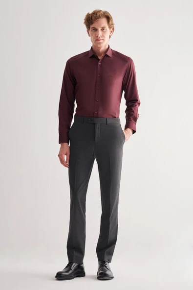 Koyu Antrasit Yan Cep Açık Paça Kendinden Desenli Slim Fit  Pantolon 1003255152 - Resim 2