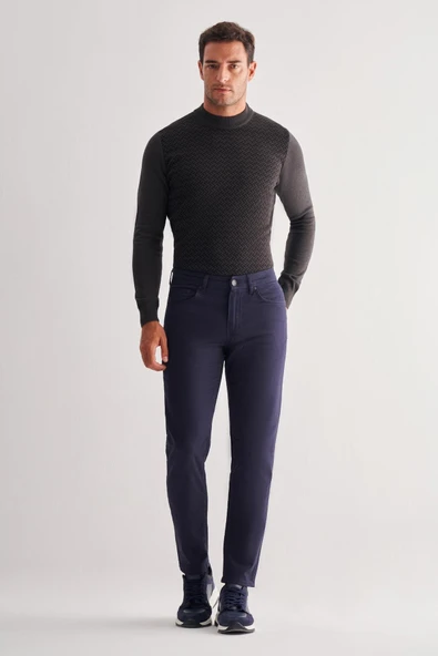Koyu Lacivert Casual Slim Fit 5 cep Düz paça Pantolon 1003255320 - Resim 2
