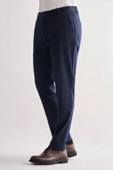 Lacivert Yan Cep Düz Paça Pamuklu Comfort Fit Chino Casual Pantolon 1003255167 - Resim 3