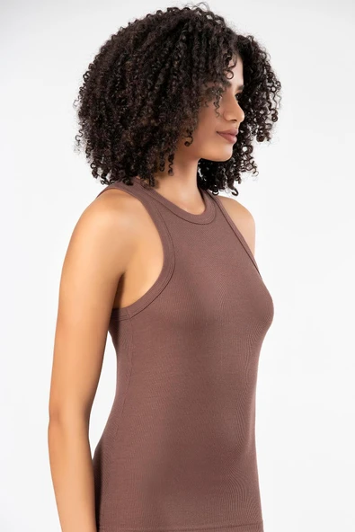 ERDEM İÇ GİYİM Weweus Kahve Viskon Kaşkorse Halter Yaka Yumuşak Dokulu Atlet Body Tişört 2107 - Resim 3