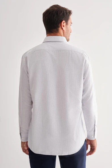 Beyaz Sert Yaka Uzun Kol Cepli Comfort Fit Classic Gömlek 1004255164 - Resim 5