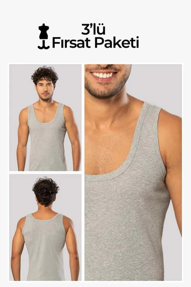 ERDEM İÇ GİYİM Erdem 3'lü Gri Erkek Ribana Atlet 1110G3 ürün görseli