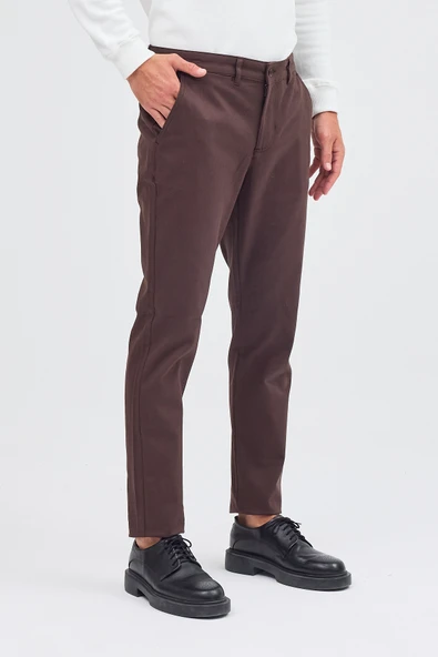 Sütlü Kahverengi Yan Cep Düz Paça Pamuklu Slim Fit Chino Casual Pantolon 1003255155 - Resim 10