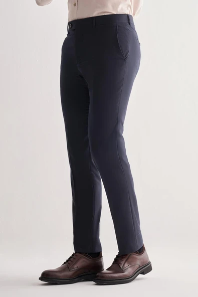 Lacivert Yan Cep Açık Paça Kendinden Desenli Slim Fit  Pantolon 1003255152 - Resim 3