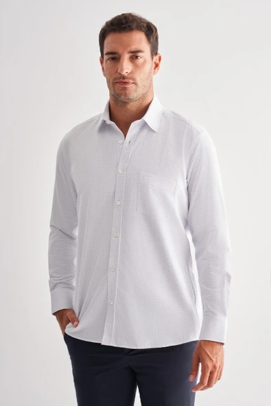 Beyaz Sert Yaka Uzun Kol Cepli Comfort Fit Classic Gömlek 1004255164 ürün görseli