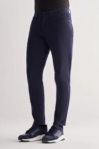 Koyu Lacivert Casual Slim Fit 5 cep Düz paça Pantolon 1003255320 - Resim 3