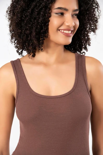 ERDEM İÇ GİYİM Erdem Weweus Kahve Viskon Kaşkorse Yumuşak Dokulu Atlet Body Tişört 2106 - Resim 6