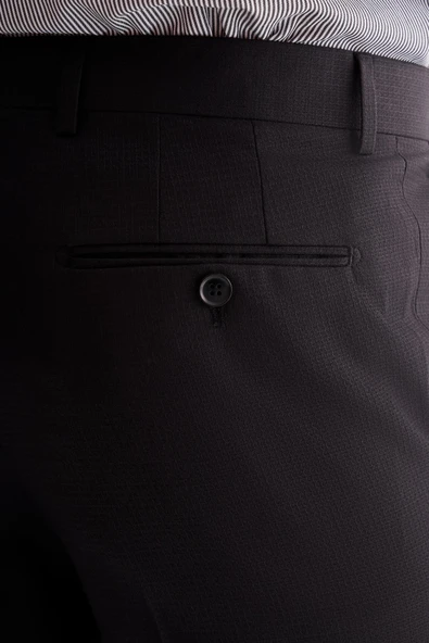 Siyah Yan Cep Açık Paça Kendinden Desenli Slim Fit Esnek Pantolon 1003255151 - Resim 5