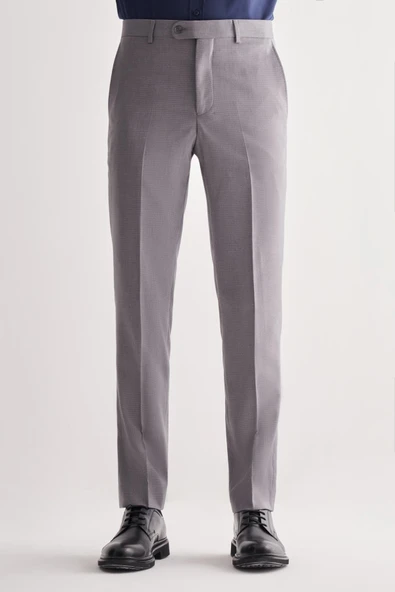 Gri Yan Cep Açık Paça Kendinden Desenli Slim Fit Esnek Pantolon 1003255151 ürün görseli