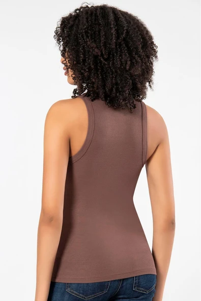 ERDEM İÇ GİYİM Weweus Kahve Viskon Kaşkorse Halter Yaka Yumuşak Dokulu Atlet Body Tişört 2107 - Resim 2