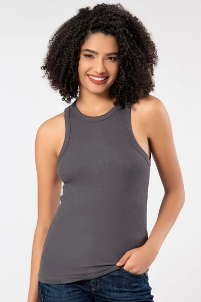 ERDEM İÇ GİYİM Weweus Antrasit Viskon Kaşkorse Halter Yaka Yumuşak Dokulu Atlet Body Tişört 2107 - Resim 4