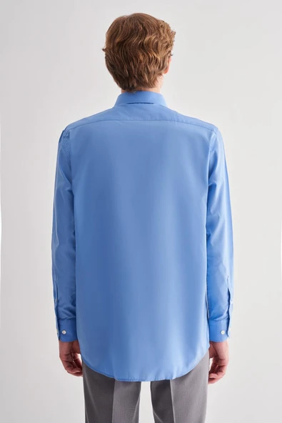 Saks Sert Yaka Uzun Kol Easy To Iron Comfort Fit Pamuklu Gömlek 1004255182 - Resim 5