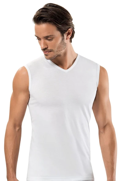 ERDEM İÇ GİYİM Erdem Beyaz Gold Modal V Yaka Kolsuz Atlet 1553 ürün görseli