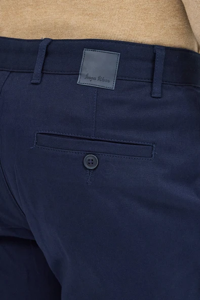 Koyu Lacivert Yan Cep Düz Paça Pamuklu Slim Fit Chino Casual Pantolon 1003255155 - Resim 7