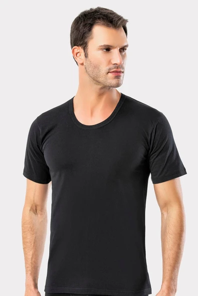 ERDEM İÇ GİYİM Erdem Siyah Penye O Yaka Tişört 1150 - Resim 4