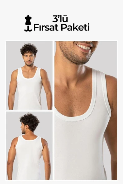 ERDEM İÇ GİYİM Erdem 3'lü Beyaz Erkek Ribana Atlet 11103 ürün görseli